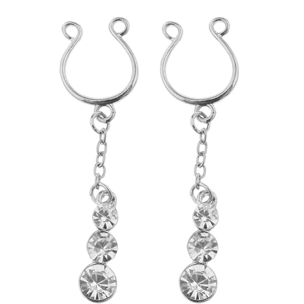 "2Pcs Non-Piercing Tassel Nipple Rings – Clip-On Stud Shields with Long Dangle Design, Chic & Pain-Free Body Jewelry for Women"