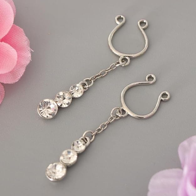 "2Pcs Non-Piercing Tassel Nipple Rings – Clip-On Stud Shields with Long Dangle Design, Chic & Pain-Free Body Jewelry for Women"