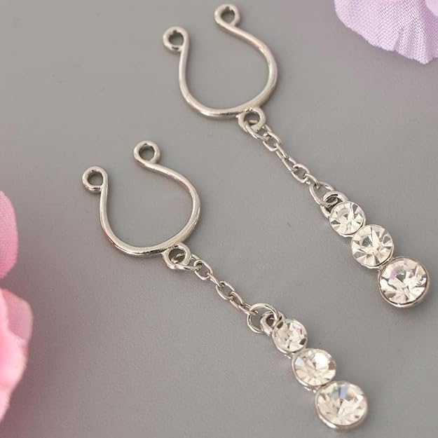 "2Pcs Non-Piercing Tassel Nipple Rings – Clip-On Stud Shields with Long Dangle Design, Chic & Pain-Free Body Jewelry for Women"