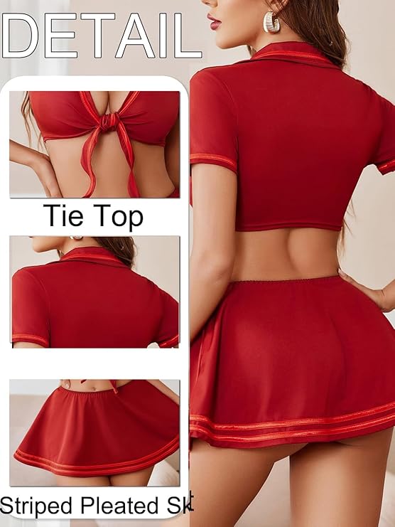 Sexy Nurse Costume for Women – Roleplay Lingerie Set with Tie-Up Top & Mini Pleated Skirt | Cosplay Outfit (Size S to XL)