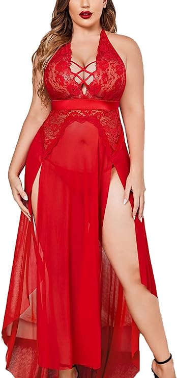 Women's High Slit Net Babydoll Lingerie – Sexy Nightwear for Honeymoon & Romantic Evenings