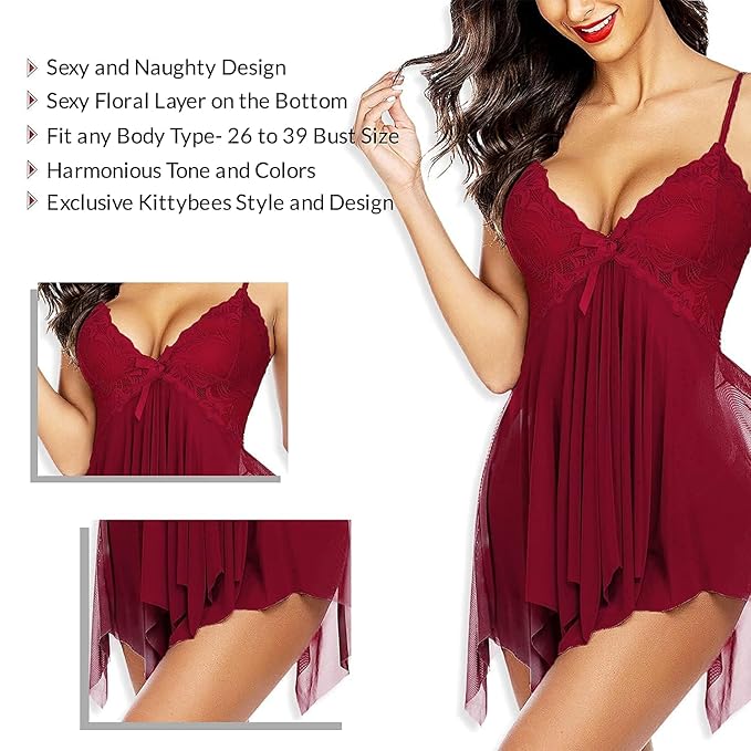 Babydoll Lingerie Nightwear for Women – Lace Sleepwear Dress for Girls | Honeymoon & Romantic Nightwear