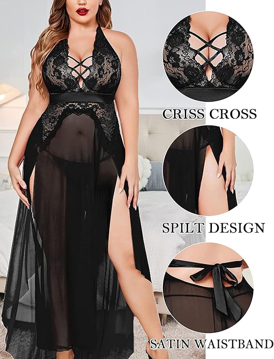 Women's High Slit Net Babydoll Lingerie – Sexy Nightwear for Honeymoon & Romantic Evenings