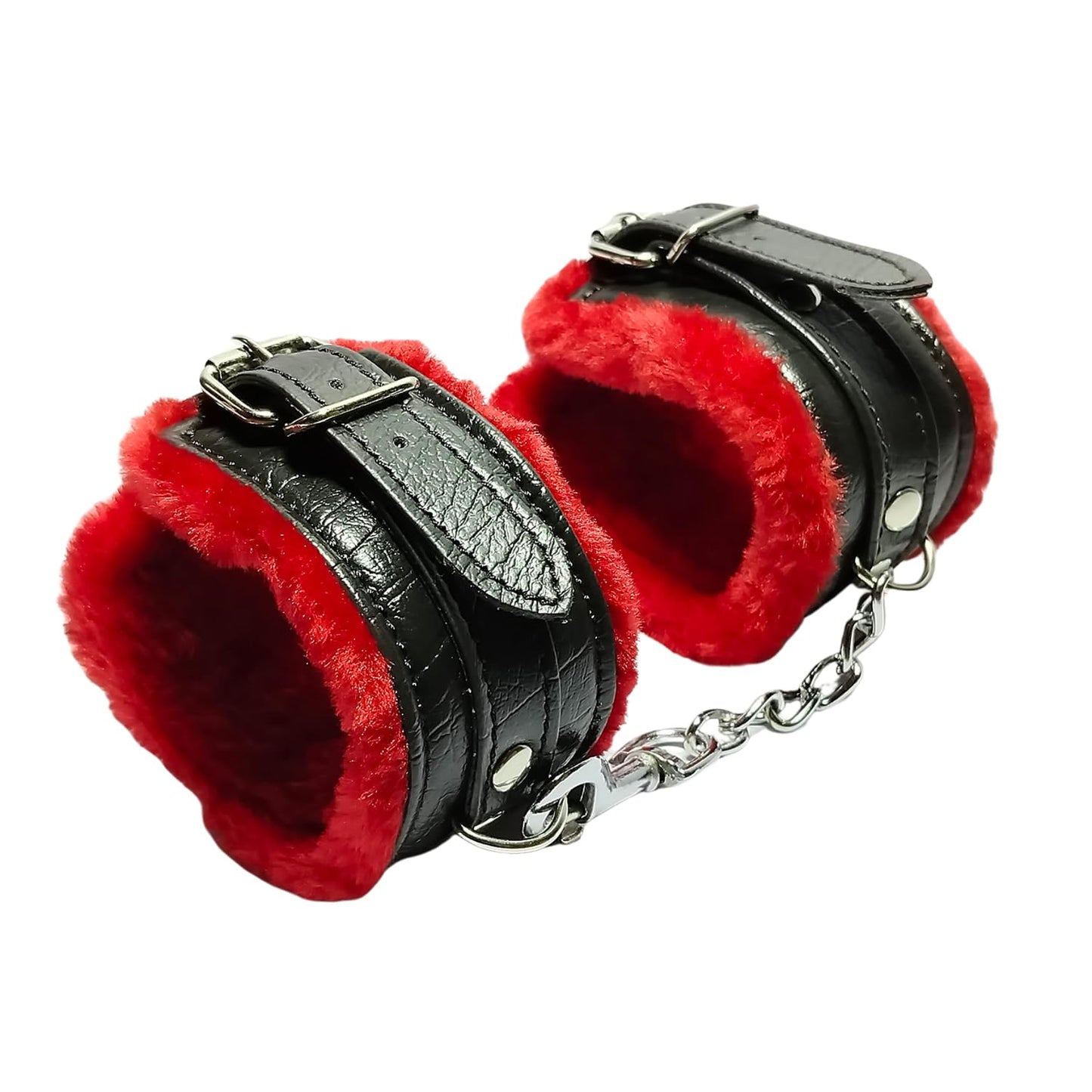 Adjustable Red & Black Handcuffs for Adults – Soft Padded Wrist Restraints for Couples | Bondage Roleplay Accessories