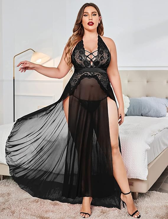 Women's High Slit Net Babydoll Lingerie – Sexy Nightwear for Honeymoon & Romantic Evenings