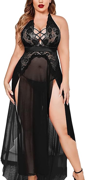 Women's High Slit Net Babydoll Lingerie – Sexy Nightwear for Honeymoon & Romantic Evenings